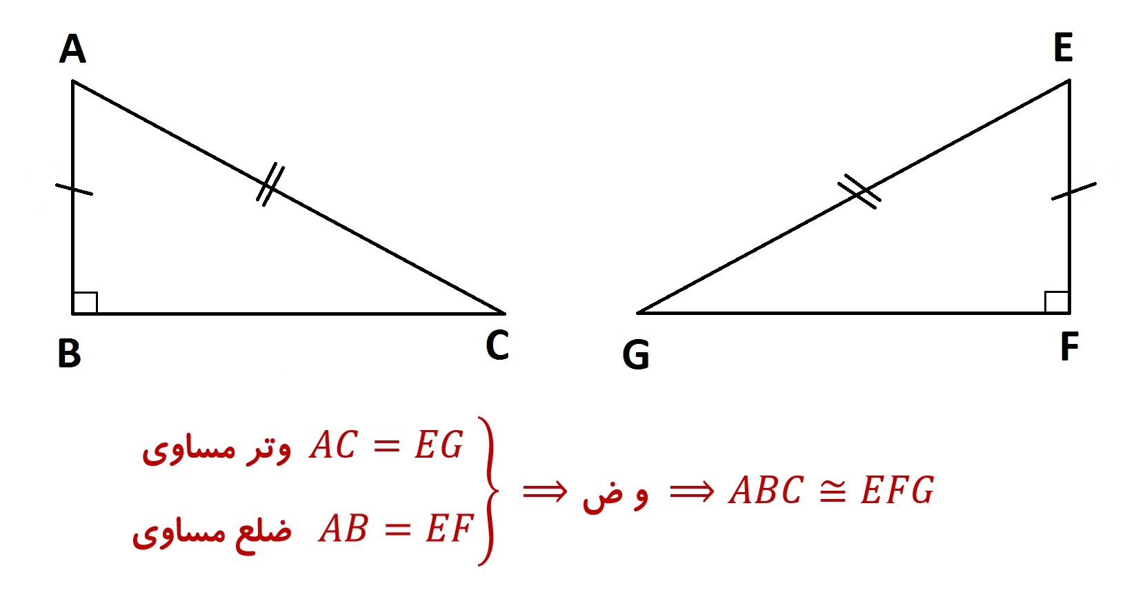 هم نهشتی مثلث های قائم الزاویه حالت وتر و یک ضلع - درس در خانه