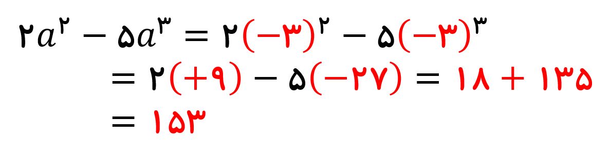 مقدار عبارت جبری توان دار - جواب مثال 1